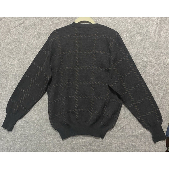 Nordstrom Merino Wool Sweater Mens Sz L Black Pullover V‎ Neck Geometric - Picture 2 of 6